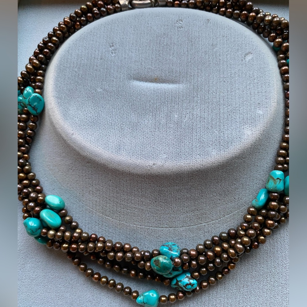 5 Strand Genuine Turquoise Pearl Necklace